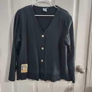 NWT Focus green 100% cotton cardigan ruffle girlhoodcore chic artsy women Med